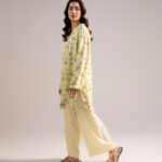 Pale Yellow Arabic Lawn Straight Shirt Suit - View 1