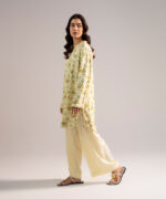 Pale Yellow Arabic Lawn Straight Shirt Suit - View 1