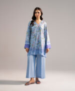 Blue Arabic Lawn Straight Shirt Suit - View 3