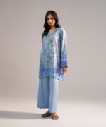 Blue Arabic Lawn Straight Shirt Suit - View 4