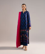 Dyed Dark Blue Arabic Lawn Straight Suit - View 4