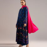 Dyed Dark Blue Arabic Lawn Straight Suit - View 1