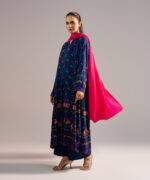 Dyed Dark Blue Arabic Lawn Straight Suit - View 1