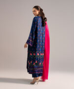 Dyed Dark Blue Arabic Lawn Straight Suit - View 2