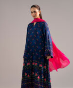 Dyed Dark Blue Arabic Lawn Straight Suit - View 3
