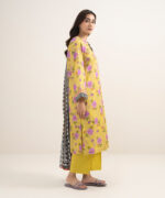 Lime Yellow Slub Lawn A-Line Suit - View 4