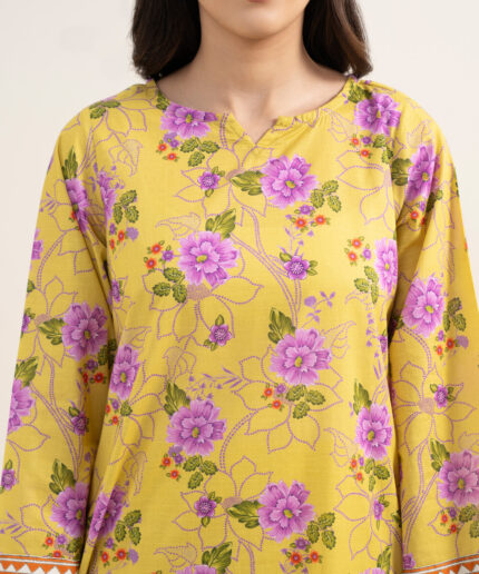 Lime Yellow Slub Lawn A-Line Suit - View 2