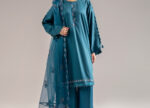 Teal Cotton Satin Straight Suit - View 5
