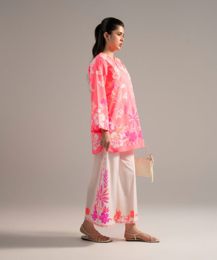 Neon Pink Dobby Straight Shirt Suit - View 2