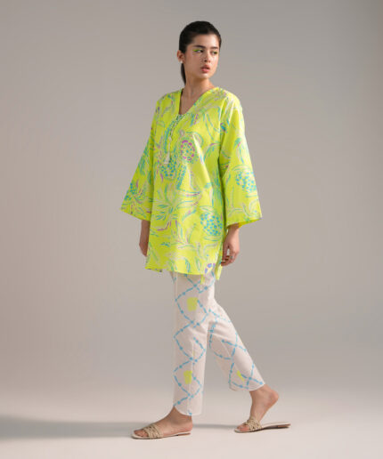 Neon Green Dobby Straight Suit - View 1