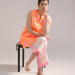 Bright Orange Dobby Straight Suit - View 1