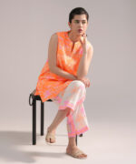 Bright Orange Dobby Straight Suit - View 1