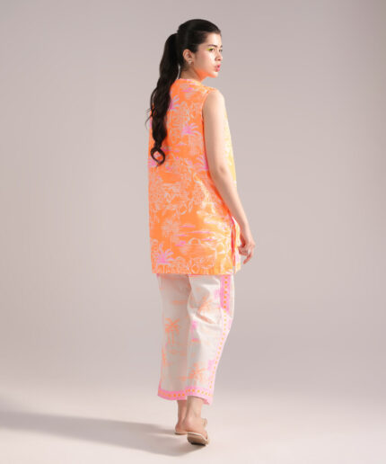 Bright Orange Dobby Straight Suit - View 2