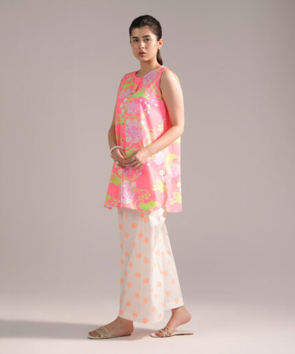 Neon Pink Dobby Straight Suit - View 1