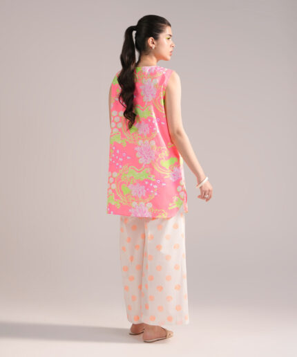 Neon Pink Dobby Straight Suit - View 2