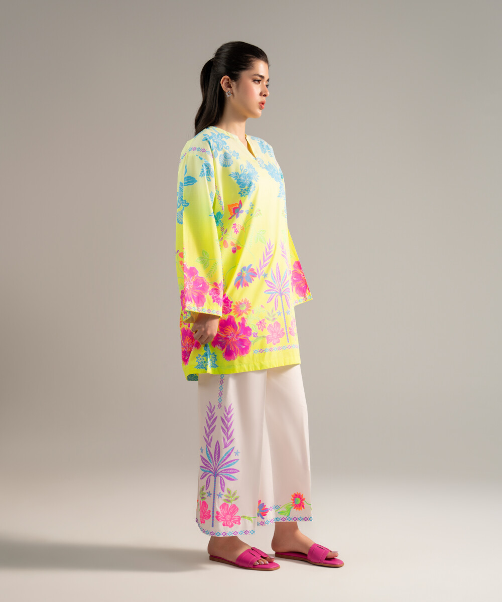 Neon Green Dobby Straight Shirt Suit - View 1 Neon Green Dobby Straight Shirt Suit - View 1
