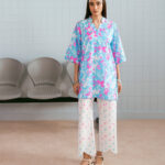 Neon Blue Dobby Straight Suit - View 1