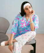 Neon Blue Dobby Straight Suit - View 6