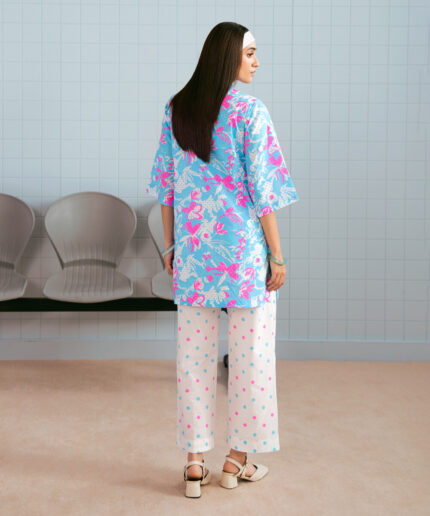 Neon Blue Dobby Straight Suit - View 2