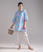 Neon Blue Dobby Straight Suit - View 4