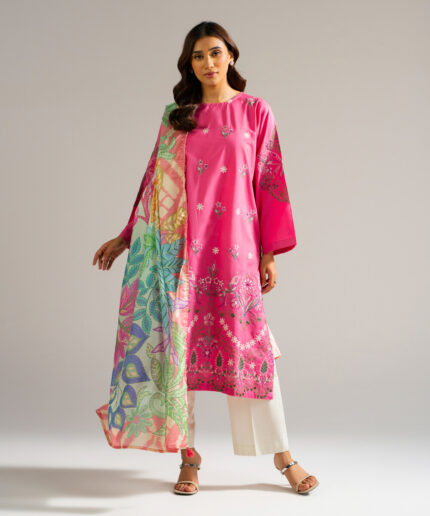 Pink Lawn Straight Suit - View 2
