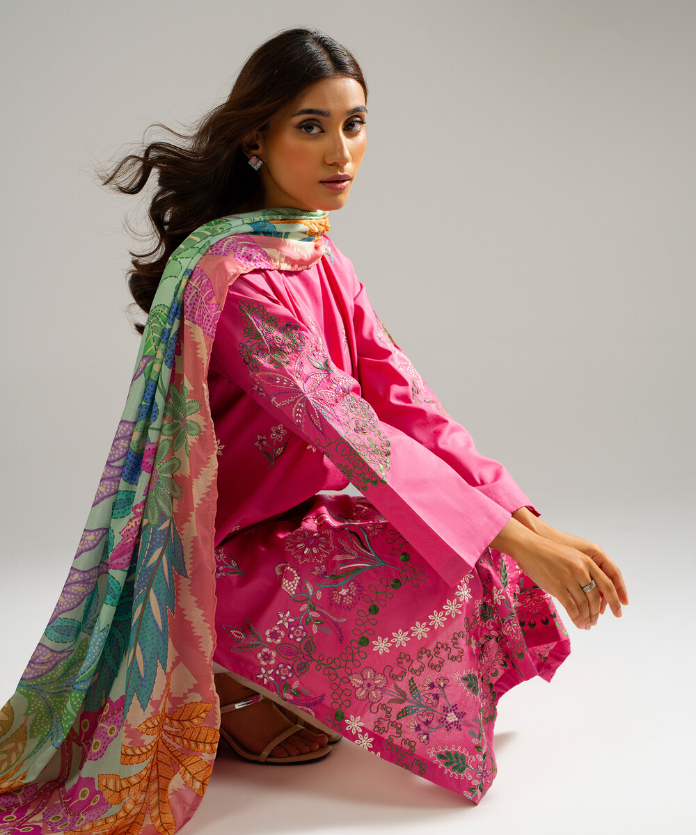 Pink Lawn Straight Suit - View 1 Pink Lawn Straight Suit - View 1