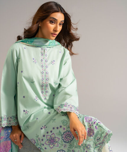Seafoam Green Lawn Straight Suit - View 1