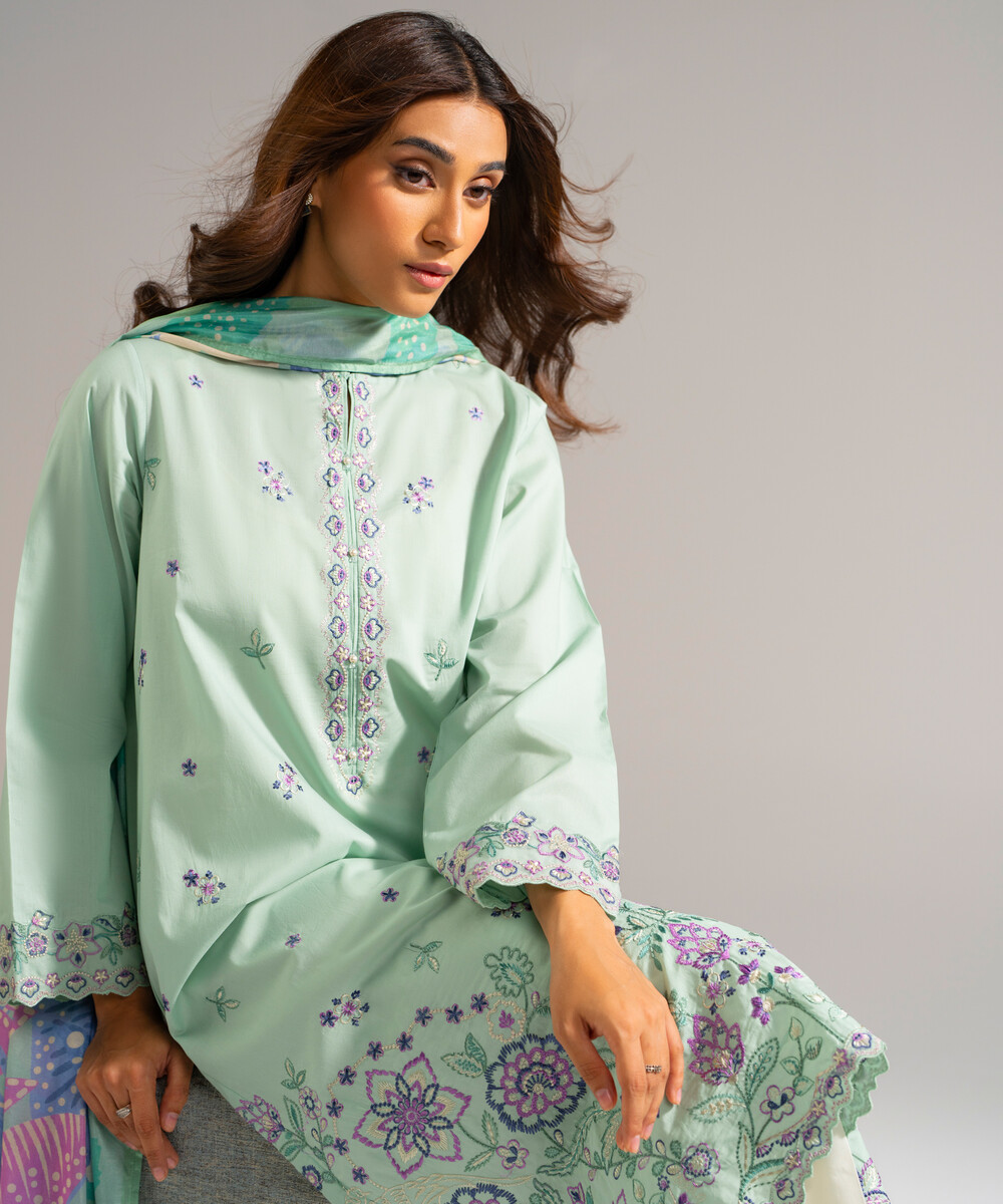 Seafoam Green Lawn Straight Suit - View 1 Seafoam Green Lawn Straight Suit - View 1