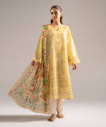 Yellow Zari Lawn A-Line Suit - View 3