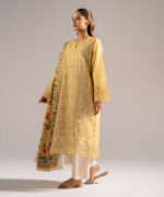 Yellow Zari Lawn A-Line Suit - View 1