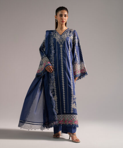Dark Blue Dobby A-Line Suit - View 2