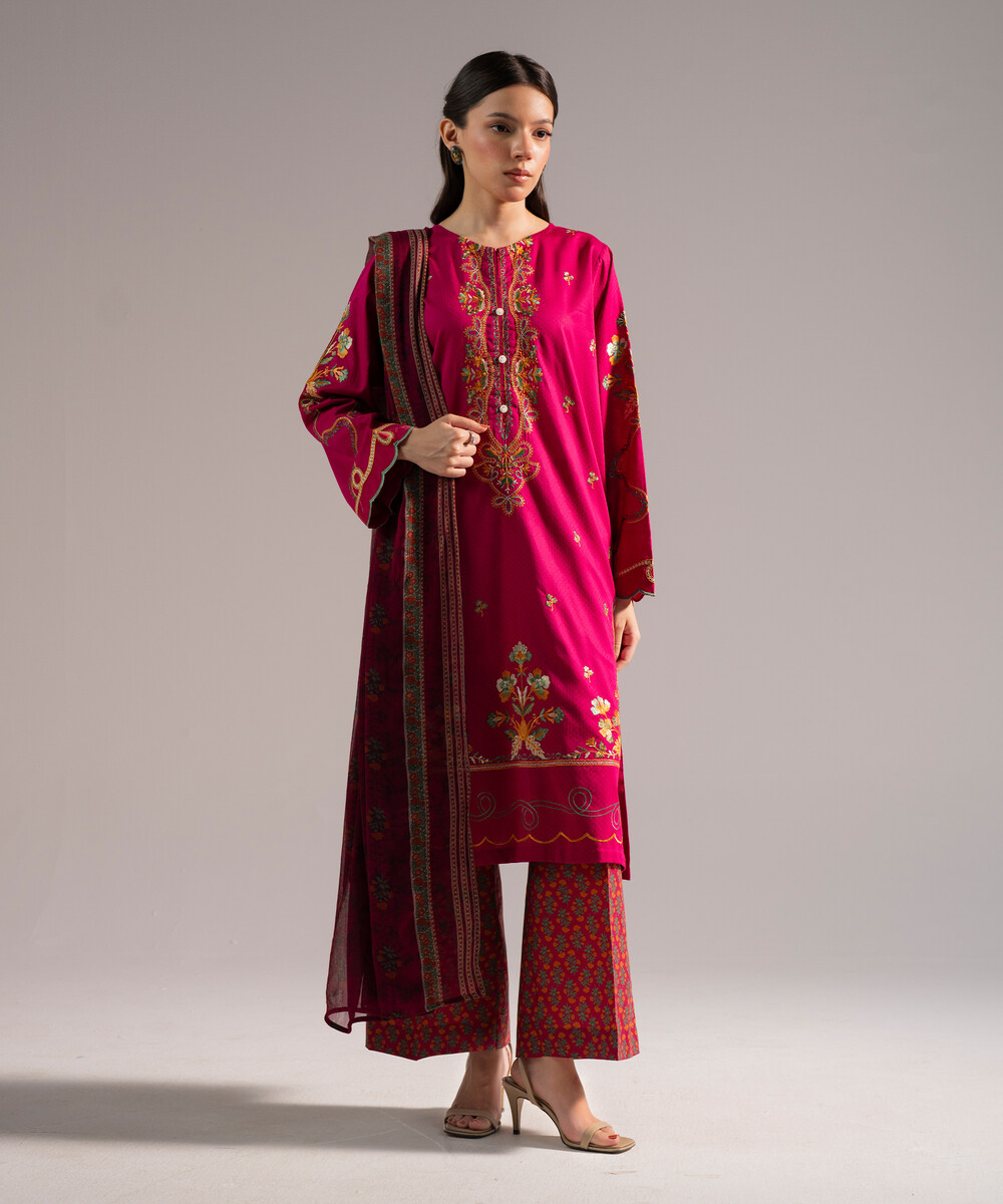 Pink Dobby Straight Suit - View 1 Pink Dobby Straight Suit - View 1
