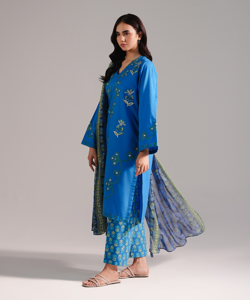 Blue Dobby Straight Suit - View 1 Blue Dobby Straight Suit - View 1