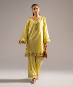 Lime Yellow Cotton Satin Straight Shirt Suit - View 3