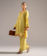 Lime Yellow Cotton Satin Straight Shirt Suit - View 5