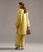 Lime Yellow Cotton Satin Straight Shirt Suit - View 2