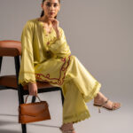 Lime Yellow Cotton Satin Straight Shirt Suit - View 1