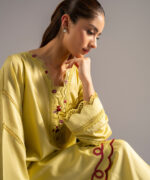 Lime Yellow Cotton Satin Straight Shirt Suit - View 4