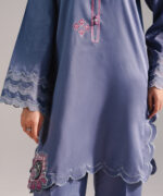 Steel Blue Cotton Satin Straight Shirt Suit - View 5