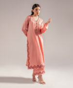 Peach Cotton Satin Straight Suit - View 3