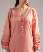Peach Cotton Satin Straight Suit - View 2