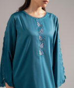 Teal Cotton Satin Straight Suit - View 6