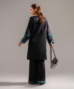 Black Cotton Satin Straight Shirt Suit - View 2