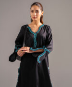 Black Cotton Satin Straight Shirt Suit - View 3
