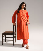 Orange Zari Lawn A-Line Suit - View 3