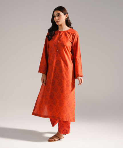 Orange Zari Lawn A-Line Suit - View 2