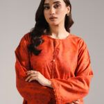 Orange Zari Lawn A-Line Suit - View 1