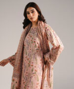 Pink Zari Lawn A-Line Suit - View 3