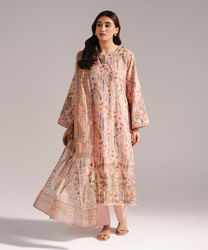 Pink Zari Lawn A-Line Suit - View 2