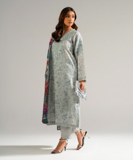 Grey Zari Lawn Straight Suit - View 1